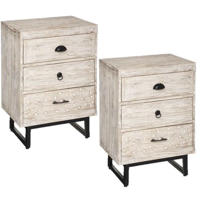 Lot de 2 Tables de chevet 3 tiroirs Ajay - Beige et noir TOILINUX