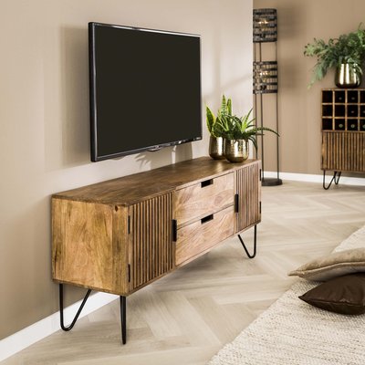 Meuble TV en bois strié 135 cm DELHI PIER IMPORT