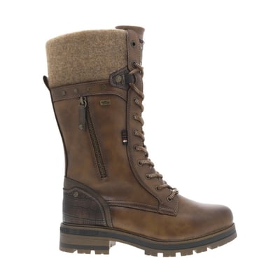 Bottes cognac à talon décroché bas avec un zip et des lacets ronds MUSTANG