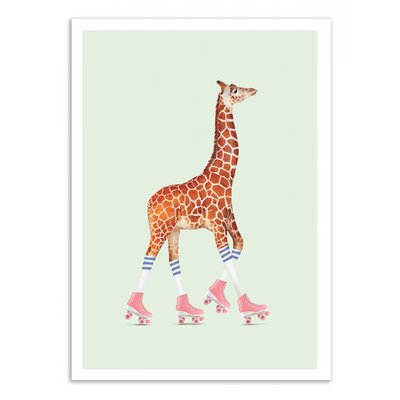 Affiche d’art et cadre noir 30 x 40 cm - Rollerskating Giraffe - Jonas Loose WALL EDITIONS