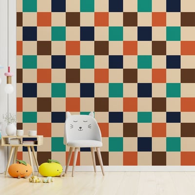 Papier peint damier multicolore HEXOA
