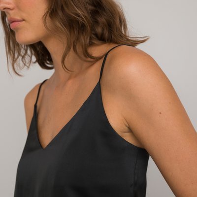 Tank top met V-hals, spaghettibandjes in satijn LA REDOUTE COLLECTIONS