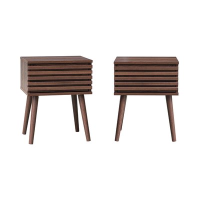 Table de chevet scandinave en décor bois rainuré 1 tiroir (lot de 2) MADERE SWEEEK