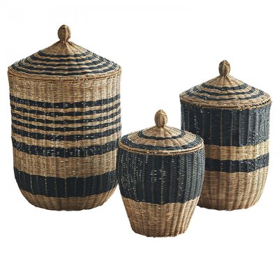 Lot de 3 paniers avec couvercle en rotin MADAM STOLTZ