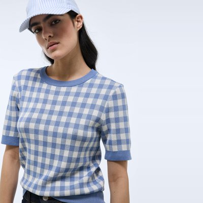 Pull manches courtes motif vichy MONOPRIX