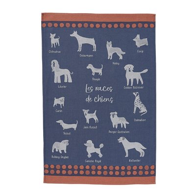 Torchon imprimé en jacquard de coton, RACES DE CHIENS COUCKE