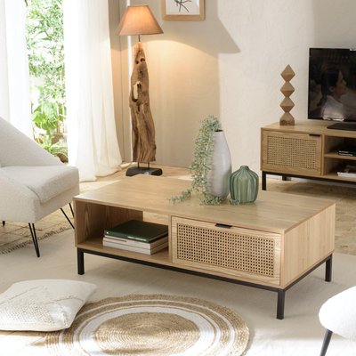 Table basse en bois 2 tiroirs cannage rotin PALMA PIER IMPORT