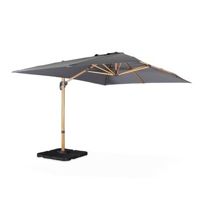 Parasol déporté rectangulaire 3x4m, mât effet bois + dalles à lester 50x50cm WIMEREUX + DALLES 50X50CM SWEEEK