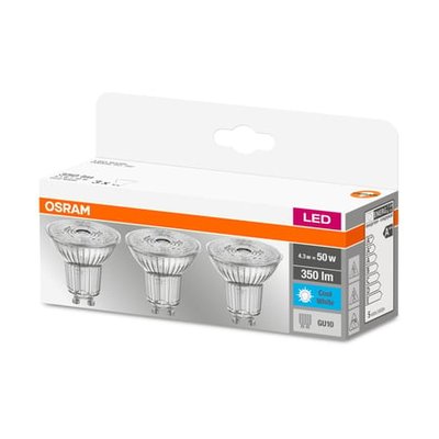 Boîte 3 Spots Led Gu10 4,3w=50 Froid OSRAM