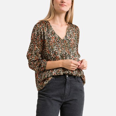 Blusa cuello de pico, manga larga, estampado ONLY