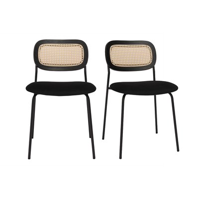 Chaises design en tissu effet velours texturé bronze, métal noir et cannage rotin (lot de 2) MIRANDA MILIBOO