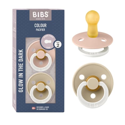 Lot de 2 sucettes - Latex de caoutchouc naturel - phosphorescent Taille 2 18 mois Blush /Vanilla Bibs