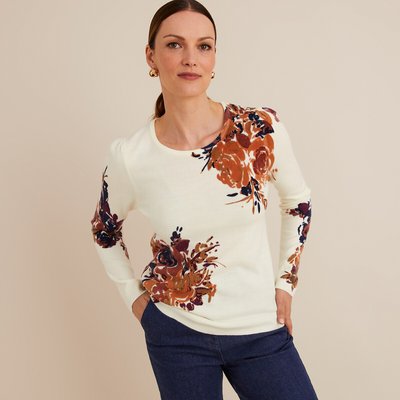 Printed Crew Neck Jumper in Fine Knit ANNE WEYBURN