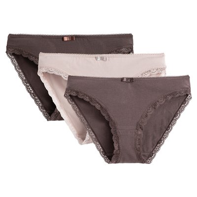 Lot de 3 slips unis, détail dentelle LA REDOUTE COLLECTIONS