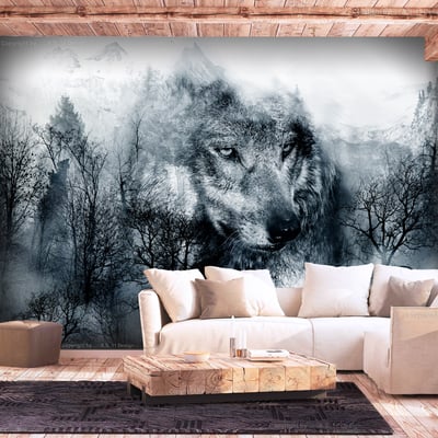 Papier peint intissé panoramique Animaux Mountain Predator (Black and White) EDEN