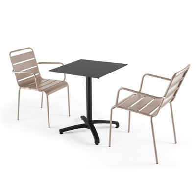 Table 60x60 cm inclinable stratifiée avec pied noir et chaises en métal, OPERA OVIALA