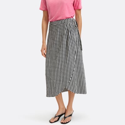 Gingham print wrapover midi skirt LA REDOUTE COLLECTIONS