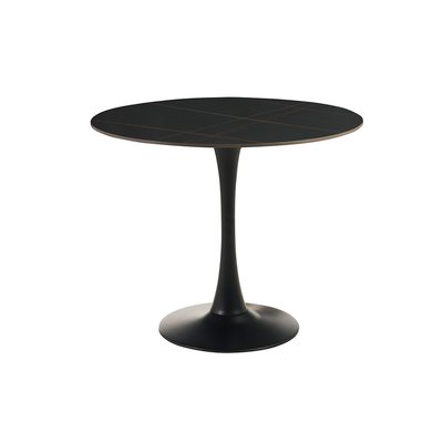Table à manger design ronde en céramique noire et métal D90 cm MALOU MILIBOO