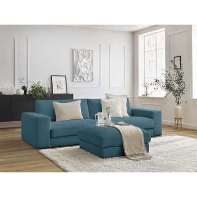 Canapé droit fixe 4 places en velours côtelé avec pouf, LEONARD BOBOCHIC