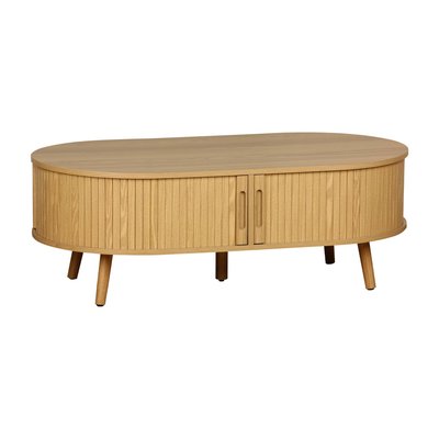 Table basse scandinave effet bois rainuré 2 portes coulissantes LEGACY SWEEEK