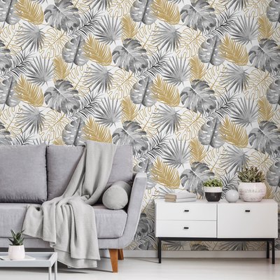 Papier peint jungle monstera dorée HEXOA