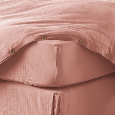 Drap housse en double gaze de coton avec bonnet 30cm Terra EDEN
