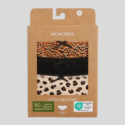 Lot de 3 shorties GARANCE en coton BIO imprimé, certifié OEKO-TEX MONOPRIX