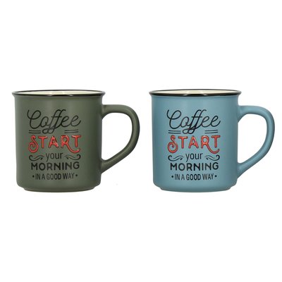 Lot de 6 mugs assortis en grès 42cl, COFFEE START NOVASTYL