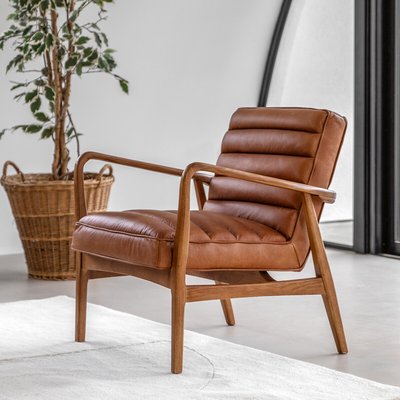 Fairfield Mid-Century Leather Armchair with Solid Wood Frame SO'HOME