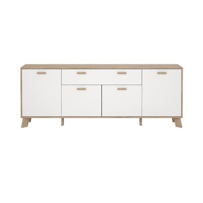 Buffet 4 portes, 1 tiroirs décor chêne et blanc L198 cm - STORM CALICOSY