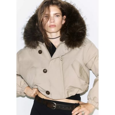 Veste matelassée col imitation fourrure MANGO