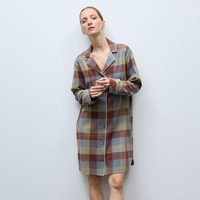 Chemise de nuit manches longues en coton gratté MONOPRIX