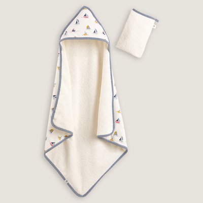 Completo 2 pezzi mantella da bagno e guanto in cotone bio PETIT BATEAU x LA REDOUTE INTERIEURS