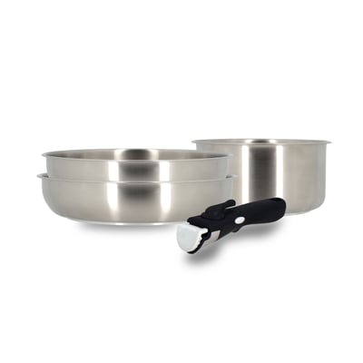 Batterie de cuisine 4 pièces en acier inoxydable, IRIS MENASTYL