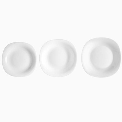 Service de 18 assiettes en verre opale blanc: plates, creuses et à dessert WADIGA