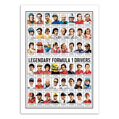 Affiche d’art 50 x 70 cm - Legendary Formula 1 Drivers - Olivier Bourdereau WALL EDITIONS
