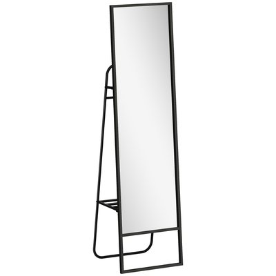 Miroir sur pied avec rangements grande taille dim. 148,5 x 40 cm métal noir HOMCOM