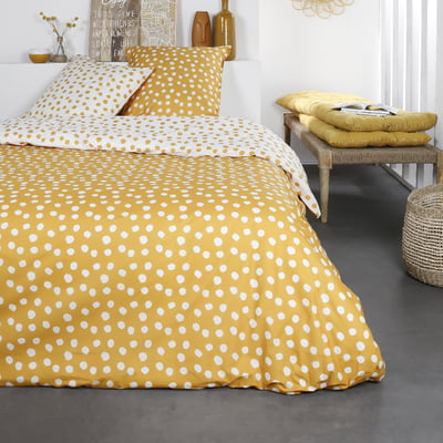 Parure de lit 2 personnes imprimé a pois coton SUNSHINE CALI TODAY