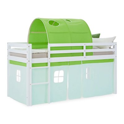 Lit mi-hauteur 90x200 cm matelas rideau tunnel vert HOMESTYLE4U