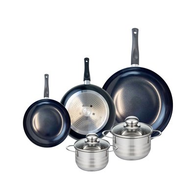 Set de 3 poêles 20, 24 et 32 cm et 2 faitouts Prima Brillant ELO