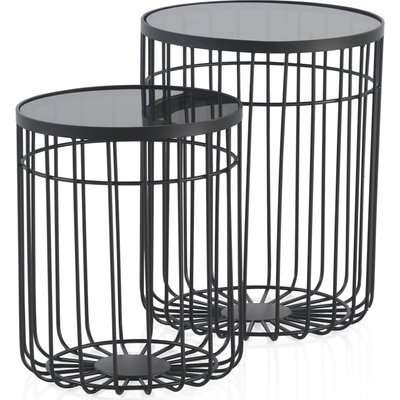 x2 tables d'appoint métal  et verre fumé design intérieur RECOLLECTION