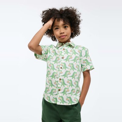 Chemise manches courtes imprimée en coton et lin MONOPRIX