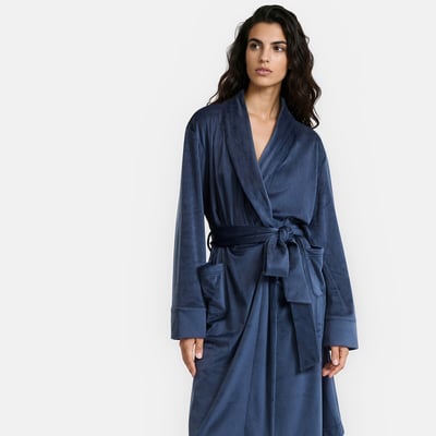 Satin-look velour shawl collar bathrobe ANNE WEYBURN