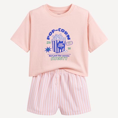 Pyjashort avec haut en jersey, short en popeline, imprimés pop-corn et rayures LA REDOUTE COLLECTIONS