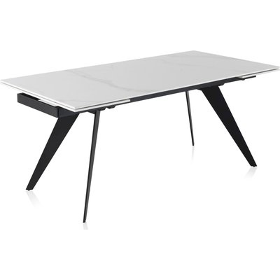 Table extensible blanche céramique imitation marbre pieds métal RECOLLECTION