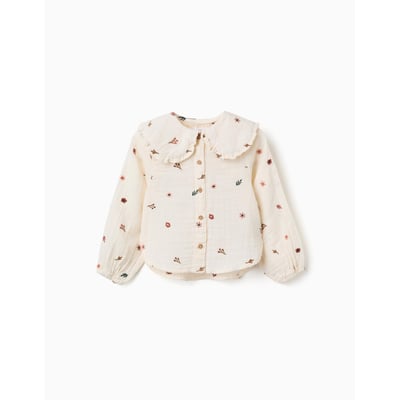 Blouse en coton à manches longues avec fleurs brodées ZIPPY
