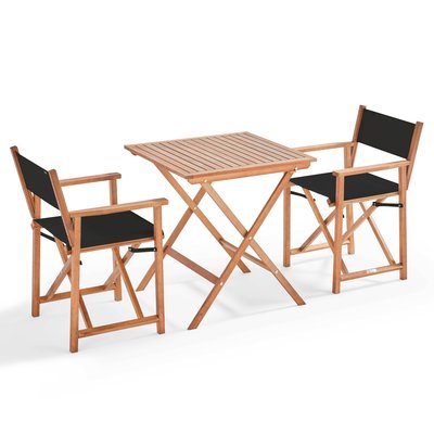 Table bistrot pliante et 2 chaises en bois d'eucalyptus, SETE OVIALA