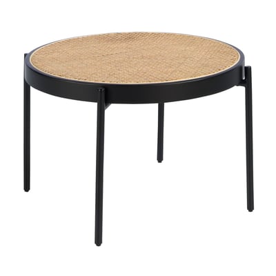 Table basse ronde en rotin, bois noir et acier noir ANGEL CERDA