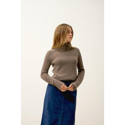 Pull Col Montant 4 Fils Taupe Chiné Sunneva JUST CASHMERE