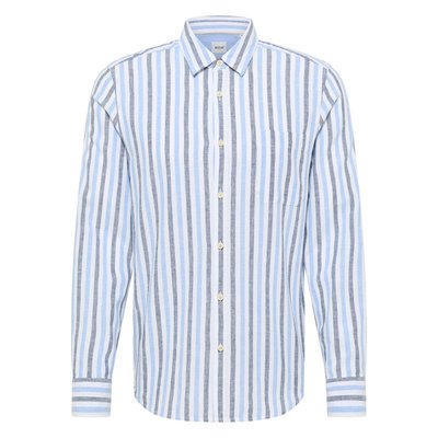 Chemise coupe slim Mustang en lin et coton bleue à rayures avec une poche MUSTANG